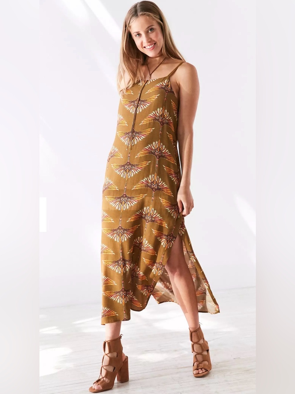 Ecote Aviator Print Midi Slip Dress